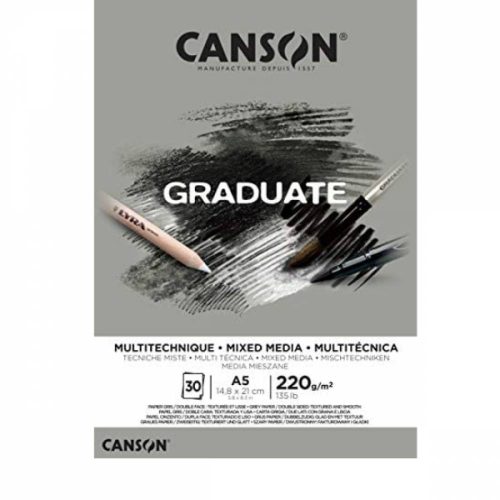 CANSON Graduate Gray MIX MEDIA tömb (szürke), ragasztott 220g/m2 30 ív A5 