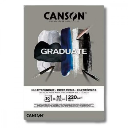 CANSON Graduate Gray MIX MEDIA tömb (szürke), ragasztott 220g/m² 30 ív A4 
