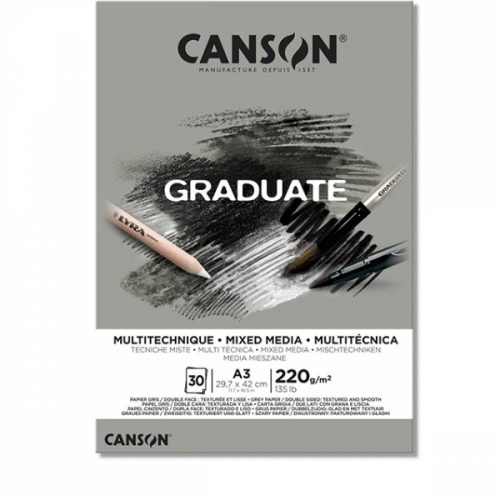 CANSON Graduate Gray MIX MEDIA tömb (szürke), ragasztott 220g/m2 30 ív A3
