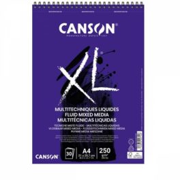   CANSON "XL" Fluid Mix Media tömb, folyékony médiumokhoz, röv. old. spirálkötött, mikroperforált 250g/m2 30 ív A4 