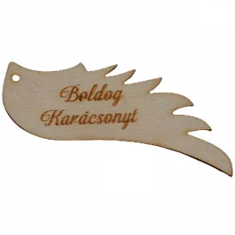   Natúr fa - "Boldog Karácsonyt" gravírozott angyalszárny tábla 8x4cm