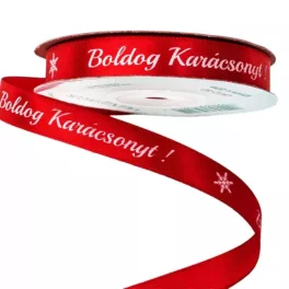   "Boldog Karácsonyt" szatén szalag, piros 12mmx20m
