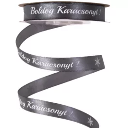   "Boldog Karácsonyt!" szatén szalag, kékes ezüst 12mmx20m