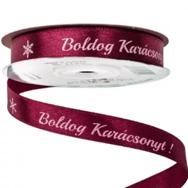   "Boldog Karácsonyt" szatén szalag, burgundy 12mmx20m