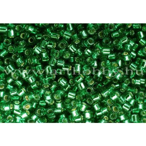 Delica gyöngy 11/0, DB0605, ezüst közepű smaragdzöld, 4g