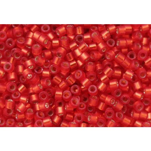 Delica gyöngy 11/0, DB0683, fél-matt ezüst közepű rubint piros, 4g