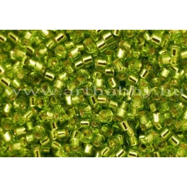 Delica gyöngy 11/0, DB1206, ezüstközepű lime zöld, 4g