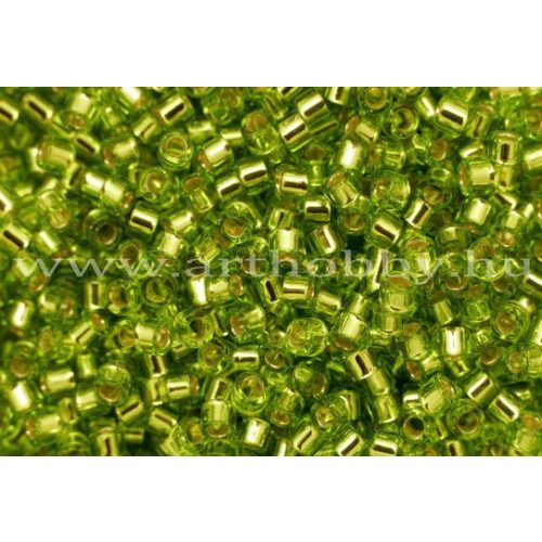 Delica gyöngy 11/0, DB1206, ezüstközepű lime zöld, 4g