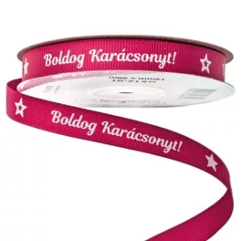   "Boldog Karácsonyt!" ripsz szalag csillaggal, burgundi 12mmx20m