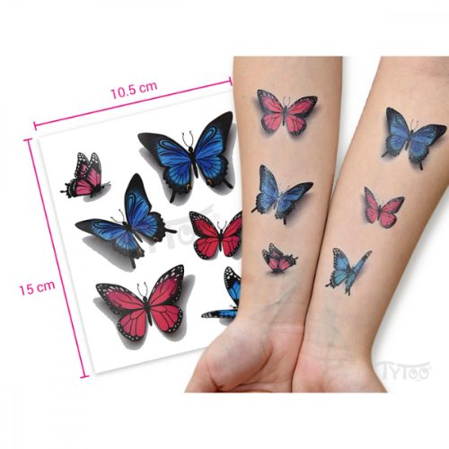 Kék és Piros Pillangó TyToo Matrica Tetoválások