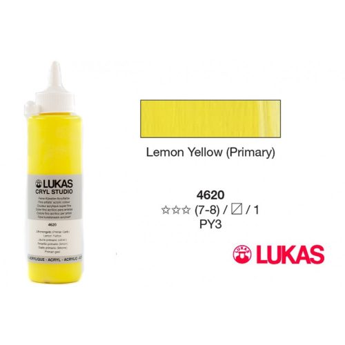 Lukas Cryl Studio citromsárga (Lemon Yellow Primary) akrilfesték, 250 ml