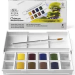 Winsor&Newton Cotman Pocket Set akvarellfesték készlet, 8x1/2 szilke + ecset - Landscape