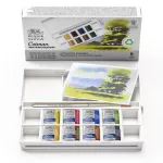 Winsor&Newton Cotman Pocket Set akvarellfesték készlet, 8x1/2 szilke + ecset - Landscape