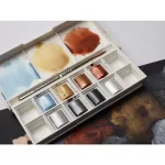 Winsor&Newton Cotman Pocket Set akvarellfesték készlet, 8x1/2 szilke + ecset - Metallic