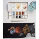 Winsor&Newton Cotman Pocket Set akvarellfesték készlet, 8x1/2 szilke + ecset - Metallic
