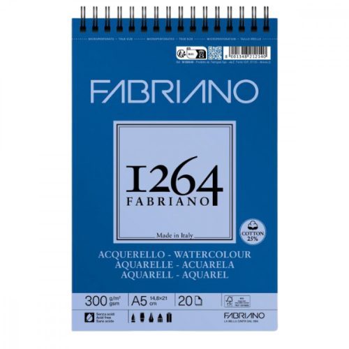 Fabriano 1264 A5-ös akvarell tömb - 300g felül spirálos 