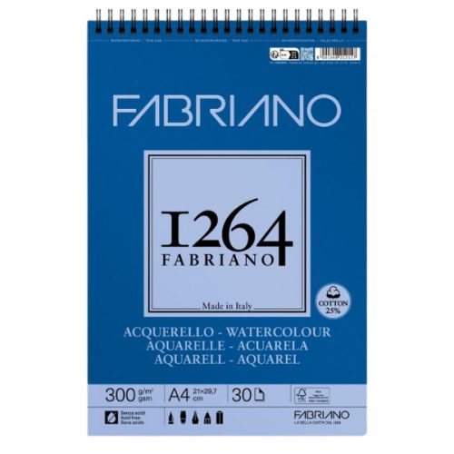 Fabriano 1264 A4-es akvarell tömb - 300g felül spirálos