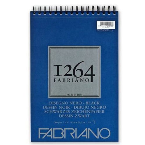 Fabriano 1264 rajztömb, fekete 200 g, 20 lap, A5, felül spirálos