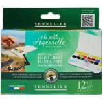 Sennelier akvarellfesték készlet, 12x1/2 szilke + víztartályos ecset