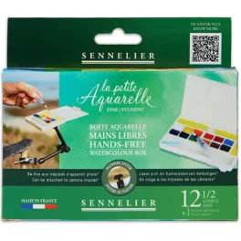   Sennelier akvarellfesték készlet, 12x1/2 szilke + víztartályos ecset