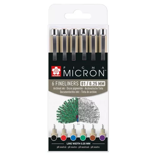 SAKURA Pigma Micron 01 műszaki rajztoll készlet 6 szín 0,25 mm