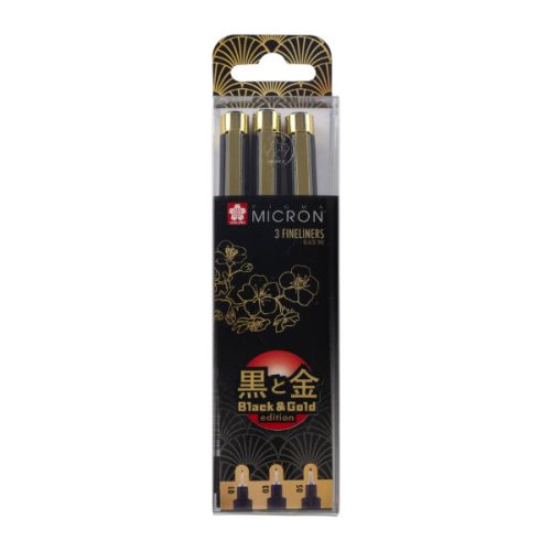 Sakura Pigma Micron műszaki tűfilc készlet, 3db Black&Gold Edition 