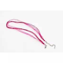 Organza nyaklánc alap lánchosszabítóval, 43 cm - magenta