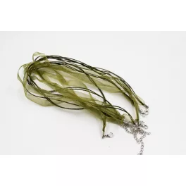 Organza nyaklánc alap lánchosszabítóval, 43 cm - oliva