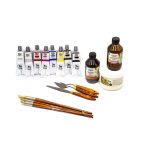 Olajfestő készlet Renesans olajfestékekkel, festőkésekkel, Munkácsy ecsetekkel, gesso-val, dammar lakkal és terpentinnel