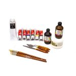 Olajfestő készlet Lukas olajfestékekkel, állvánnyal, festőkésekkel, ecsetekkel, gesso-val, dammar lakkal és terpentinnel