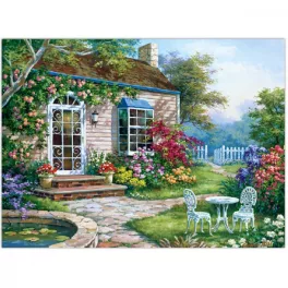   Kifestő készlet számokkal, ecsettel, felnőtteknek - 30x40 cm - Tavaszi terasz