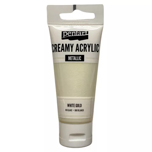 Pentart krémes akrilfesték metál 60ml fehérarany