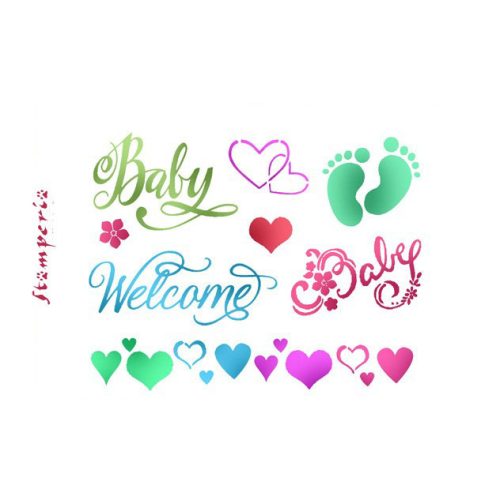Stencil D méret 20x15cm -Baby Welcome KSD295