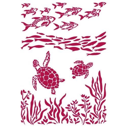 Stencil G méret 21 x 29,7  cm - Romantika halak és teknősök