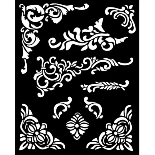 Stamperia vastag stencil 20x25cm - KSTD135 Vintage Library corners and embellishment