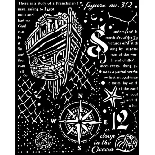 Stamperia vastag stencil 20x25cm - KSTD145 Songs of the Sea sailing ship