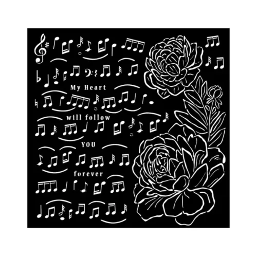 Stamperia vastag stencil 18x18cm - KSTDQ95 Precious music and peony