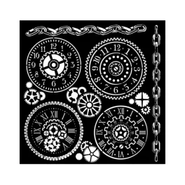   Stamperia vastag stencil 18x18cm - KSTDQ98 Voyages Fantastiques gears