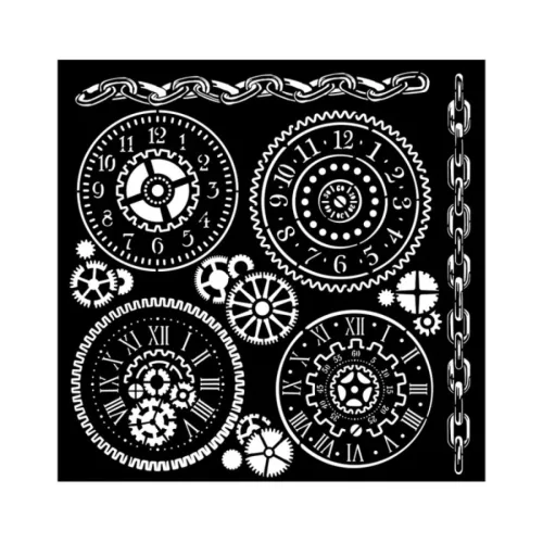 Stamperia vastag stencil 18x18cm - KSTDQ98 Voyages Fantastiques gears