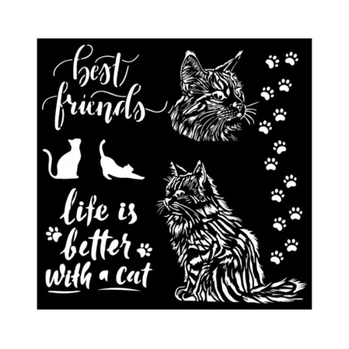 Stamperia vastag stencil 18x18cm - KSTDQ100 Orchids and Cats Best friends