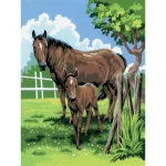 Kifestő készlet akrilfestékkel, ecsettel, gyerekeknek 8 éves kortól - 20x25 cm - Kanca és csikó