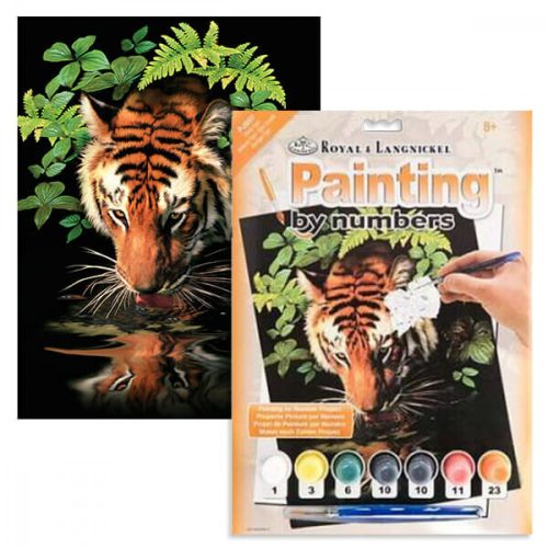 Kifestő készlet akrilfestékkel, ecsettel, gyerekeknek 8 éves kortól - 20x25 cm - Szomjas tigris