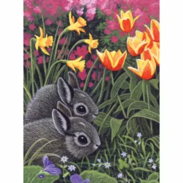   Kifestő készlet akrilfestékkel, ecsettel, gyerekeknek 8 éves kortól - 20x25 cm - Húsvéti nyuszik