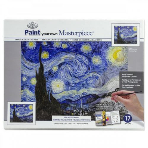 Kifestő készlet vászonra, akrilfestékkel, ecsettel, felnőtteknek - 23x31 cm - Van Gogh: Csillagos éjszaka