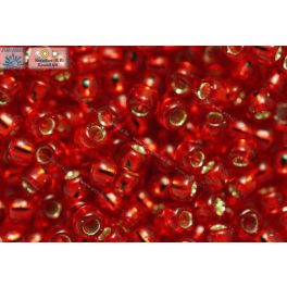 Japán kásagyöngy TOHO 8/0, ezüst közepű rubint, 10g